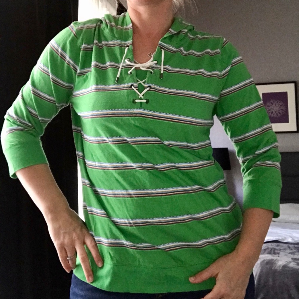 Lauren Ralph Lauren green striped hoodie sz XL
